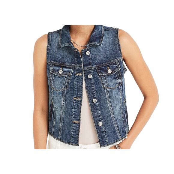 Maurices Womens Dark Wash Denim Raw Hem Vest Size 2 - Picture 1 of 8